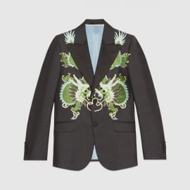 Heritage wool mohair jacket with dragons at Gucci